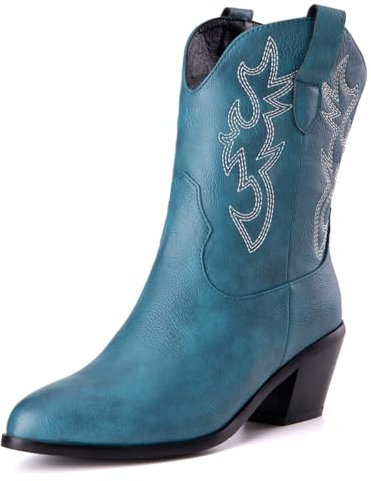 Women's Western Cowboy Boots with Embroidered Fashion Retro Classic Basic Mid Calf Wide Calf Cowgirl Boots for Women Girls Ladies Orchid Size 13.5