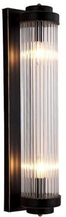 NICRX Crystal Glass Wall Sconce 60cm 2-Light E14 Modern Black Wall Lamp with Rotatable Twisted Shade Metal Backplate Wall Light for Bedroom Living Room Hallway Hotel Hardwired Indoor Lighting