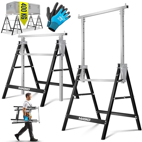 MASKO® Ensemble de 8 tréteaux télescopiques | Tréteau pliable avec capacité de charge max. 200 kg | Tréteau réglable en hauteur Min. / max. hauteur de travail 800-1300 mm | Échafaudage incluant des