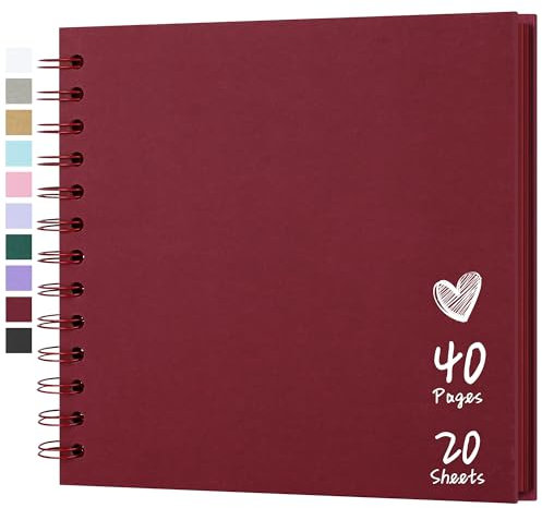 Hiwhy Fotoalbum Scrapbook 18x18 cm 40 Seiten DIY Scrapbook Hartes Kraftpapier Baby Erinnerungsbuch Familie Geburtstag Hochzeit Jahrestag Scrapbook, Rot