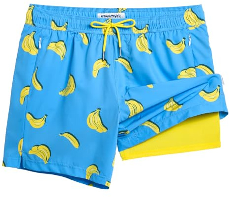 maamgic Herren-Badehose mit Kompressionsfutter, Board-Shorts, schnelltrocknend, Strand-Bademode mit Reißverschlusstaschen, 14 cm