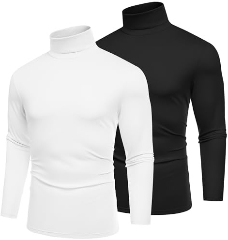 COOFANDY Pull Col Roulé Homme T-Shirt Manches Longues | Basique sous-Pull Fin et Léger Slim Fit Haut Col Montant - Disponible en Lot de 2