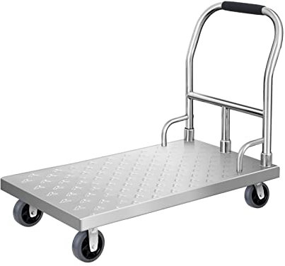 Schwerlast-Plattformwagen, Industriewagen mit 4 Rädern, Edelstahl, Schubwagen, geeignet für Mobile Geräte, Warentransport, Geschäftsreisen (Größe: 90 * 55 * 90 cm)