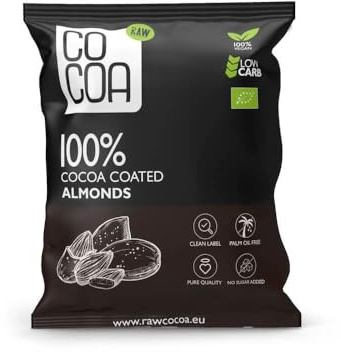 CO COA Amandes au Cacao 100% BIO 70g - Chocolat Noir CRU Sans Sucre, Fèves de Cacao Crues, Sans Gluten, Vegan, Faible en Glucides, Adapté KETO, Sans OGM, Sans Huile de Palme