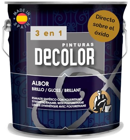 PINTURAS DECOLOR- Esmalte Antioxidante Brillo Directo Sobre Óxido, Sin imprimación. ALBOR 3en1.(Color blanco) 750 ml - Variedad Colores