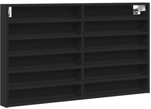 vidaXL Vitrinenschrank, Sammlervitrine 12 Ablagen, Hängevitrine Wandregal für Wohnzimmer, Glasvitrine Wandvitrine Hängeregal, Schwarz Holzwerkstoff