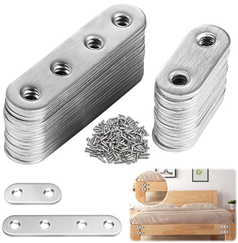 XSHAO® 32 Pièces Equerre Plate Fixation Inox, Renfort Plat de Meuble avec 96 Vis pour Réparation Connexion Fixations Meubles ( 37x16mm/ 77x16mm)