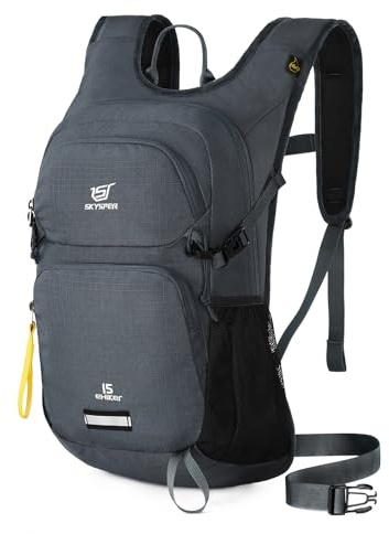 SKYSPER Vandringsryggsäck 15 l återvunnen ryggsäck resa vandring pack lätt dag pack för kvinnor män, Mörkgrått sammetstyg