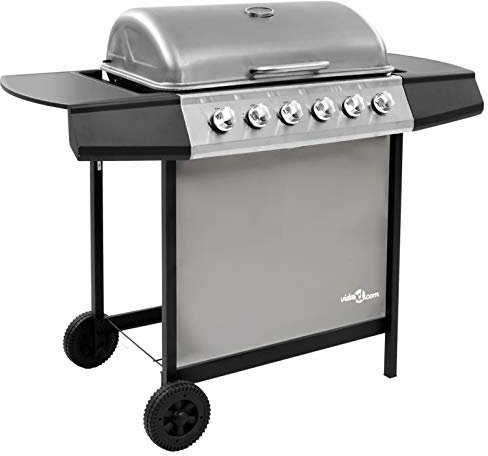 LAPOOH Barbacoa de Gas con 6 fogones, Barbacoas De Carbon Y Leña, Barbacoa Portatil, Barbacoas Terrazas Pisos, Parrilla Barbacoa, Barbacoas Exterior, Negro y Plateado