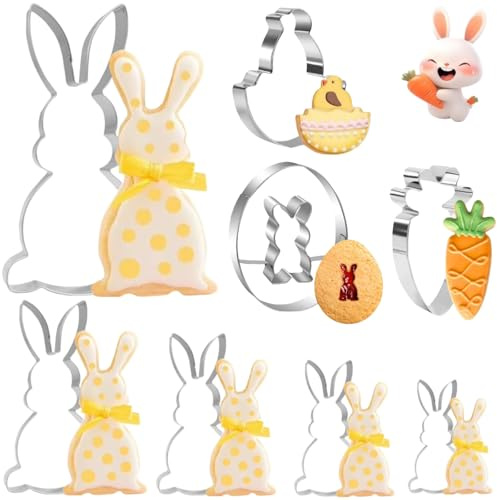 FINEVERNEK Osterhasen Ausstecher Set Ostern Ausstechformen, 8 Stück Plätzchen Ausstecher Ostern Set, Osterhasen Groß Oster Ei Plätzchen Ausstechform, Ideales Ostergeschenk für Osterplätzchen