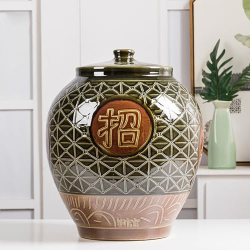 Diodceraic Food Containers Ceramic Rice Jar With Lid Large Kitchen Food Canisters Ceramic Rice Jar With Lid Classic Food Dispensers Ceramic Suitable For Cereal, Flour, Sugar, Coffee, Rice(A-50kg)