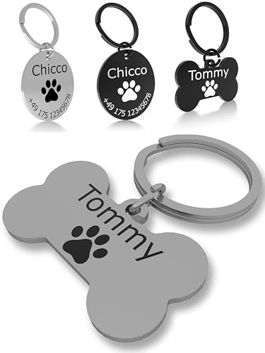Hundemarke mit Gravur – ⌀30mm Robuster Hundeanhänger aus Edelstahl in Silber – Personalisierter Dog Tag mit Adresse auf der Rückseite (KNOCHEN SILBER)