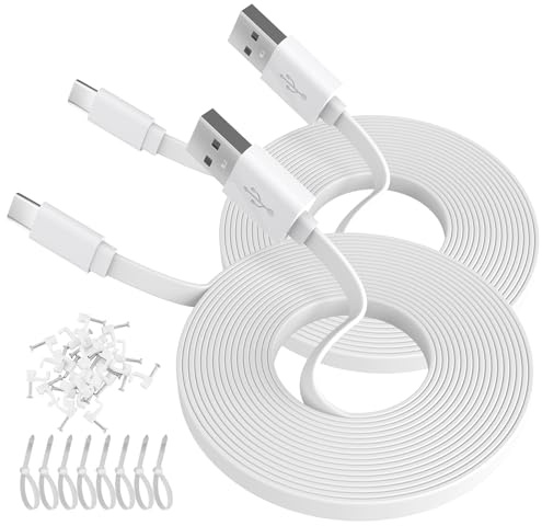 ANLINK 2 Pack 3M 10ft Flat Type USB C Cable, Charging and Data Sync, USB A to USB C Power Charging Cord for Home Security Cameras, Phones, Switch Pro Controllers and More Devices (3 Meter, White)