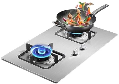 THEGA Fornello A Gas Portatile 2 Fuochi - Fornello A Gas in Acciaio Inossidabile da 4,2 KW, Cucine A Gas da Tavolo E da Incasso, Stufa A Gas Naturale(NG)