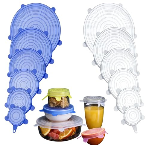 Lotnery 12-Pack Silicone Stretch Food Covers | Expandable Silicone Lids for Bowls, Plates, Containers 2.6-8.3 |Dishwasher, Microwave & Freezer Safe | Transparent Food Covers Keep