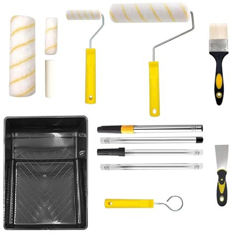 Malroller Set - Malerset Mit Teleskopstiel Und Farbwanne | Ergonomischer Flusenfreier Kantenstreicher Mit Teleskopstiel Und Abstreifgitter Für Popcorn-Decken Reparatur Fassade Und Außenbereich