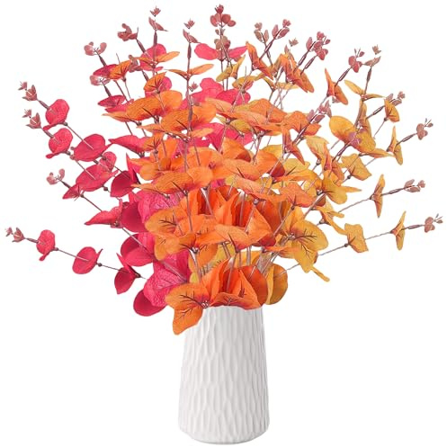 Qaestuan 9 Pezzi Eucalipto Artificiale Rami Finti, 35cm Rami di Eucalipto Artificiali in Autunno, Eucaliptos Decorative Foglie, per Composizioni Floreali, Decorazione per La Casa, Feste di Nozze