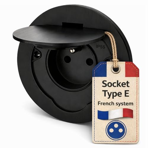 Prise encastrable en acier inoxydable, prise de sol IP55, couvercle à charnière, borne enfichable, type E français