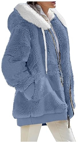 HSUAYEUD Zip Up Hoodies for Women Uk Fleece Jackets Womens Winter Fuzzy Coat Hooded Cardigan Sherpa Coats with Pockets Blue XL