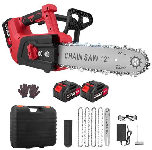 Haedswer Tronconneuse a Batterie 12 Pouces, 2x4000mAh Tronçonneuse Électrique sans fil, Graissage Automatique & Tension de Chaîne Sans Outil, 1500W Élagueuse Sans Fil pour l'Élagage et le Jardin