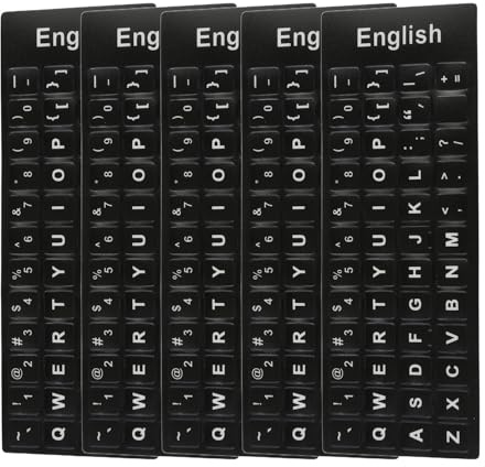 Tabanzhe 4 Pcs English Keyboard Stickers for UK Laptops & Desktops – Self-Adhesive Replacement Keyboard Letter Stickers with Matte Black Background and White Letters