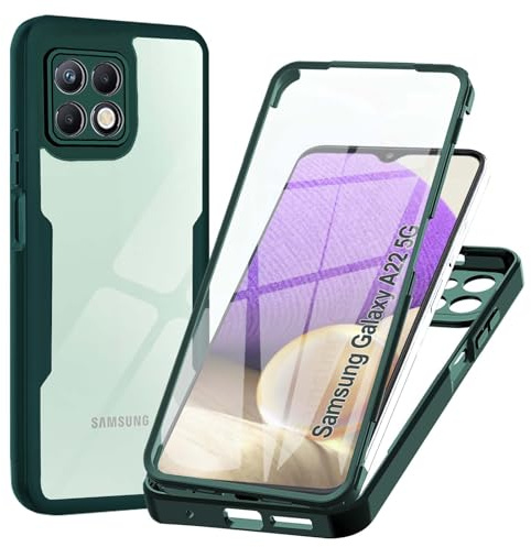 WeiCase Hülle für Samsung Galaxy A22 5G (Nicht für A22 4G), Transparent 360 Grad Rundumschutz Schutzhülle mit Integriertem Displayschutz Stoßfest Ultradünn Silikon Handyhülle für Samsung A22 5G, Grün