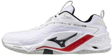 Mizuno Wave Stealth Neo 2 Handbollsskor, Vit Svart Röd, Stötdämpande Enerzy NXT, Vit röd, 44.5 EU