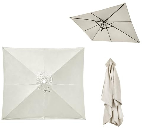 WMYYLX Housse de remplacement pour parasol, parasol de 3 mètres carré à 6 nervures, housse de protection de jardin UV, 3x3m (Ø4,24m) pour jardins, balcons, piscines et plages, blanc crème