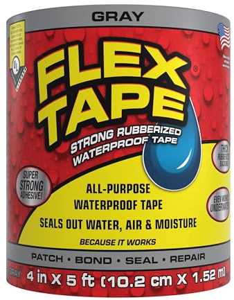Flex Tape, Original Thick Flexible Rubberized Waterproof Tape - Seal and Patch Leaks, Works Underwater, Indoor Outdoor - Home RV Roof Plumbing and Pool Repairs, Gray, 4 in x 5 ft, Pack of 1