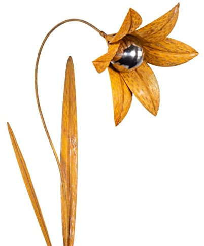 CIM Rost Gartenstecker Gartendeko - Edelrostblume Mirror Lilie S - Abmessung: 23x20x83cm - oxidierter Stahl, polierte Edelstahlkugel - inkl. 2-zackiger Bodenverankerung