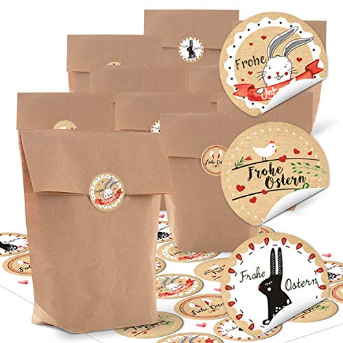 Logbuch-Verlag 24 Ostertüten Papiertüten mit Osteraufkleber Osternest zum Befüllen 16,5 x 26 x 6,6 cm Kraftpapier Kreuzbodenbeutel mit Sticker