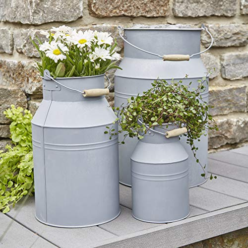 Klocke Pflanzgefäße Wunderschönes Zinkgefäß/Zinkbehälter zum Bepflanzen - Farbe: Natur Zink - Innen & Außen - Winterfest - Pflanzgefäß/Gartendeko (Milchkanne - 3er Set)