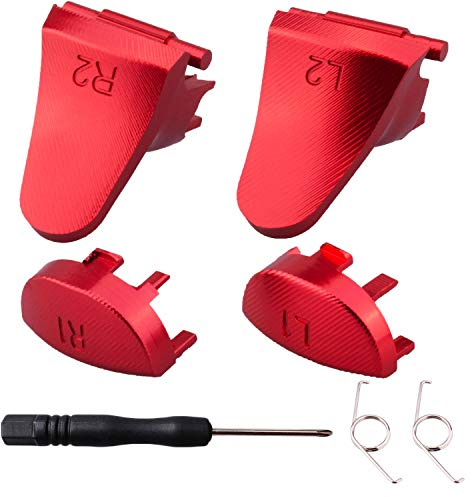 YoRHa Metal Aluminum Replacement Repair Customizing L1 L2 & R1 R2 Trigger Button Extender (Red) for PS4/Slim/PRO Controller with Screwdriver
