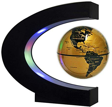 Newooe Schwebender Globus mit LED-Lichtern, C-Form, magnetisch, schwebender Globus Weltkarte für Schreibtischdekoration (Gold)