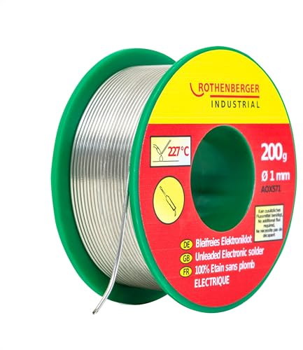 ROTHENBERGER Industrial bleifreies Elektroniklot 200 g | 1 mm Ø | Zusammensetzung: Zinn 99%, Kupfer 1% | 1000002550