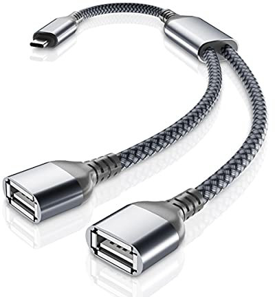 BASESAILOR USB C Male to Dual USB Female Cable Adapter 0.3M,Thunderbolt 3 to Double Type A 2.0 OTG Splitter Y Cord Converter for iPhone 17 16 16e,Mac,iPad 10 Pro Air,Mini 6,Galaxy S25 S24,Z Flip Fold