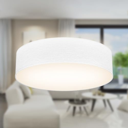 B.K.Licht - Lámpara de techo textil, Pantalla de tela, Fácil de montar, Luz suave, 2 Casquillos E27 Max 40W, elegante Plafon Techo Dormitorio, Cocina, Salón, Ø 38cm, Sin bombilla, Blanco