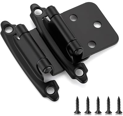 Ravinte 20 Pack (10 Pairs) 1/2 Overlay Cabinet Hinges, Self-Closing Semi-Concealed Face Mount, Matte Black Decorative Hardware with Door Bumpers for Kitchen & Cupboard Doors