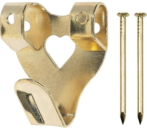Hardware Solutions Double Design, Brass, 100 Pack | Picture hanging hooks; brass plated; pins included; includes fixings; suitable for hanging light duty pictures and mirrors.