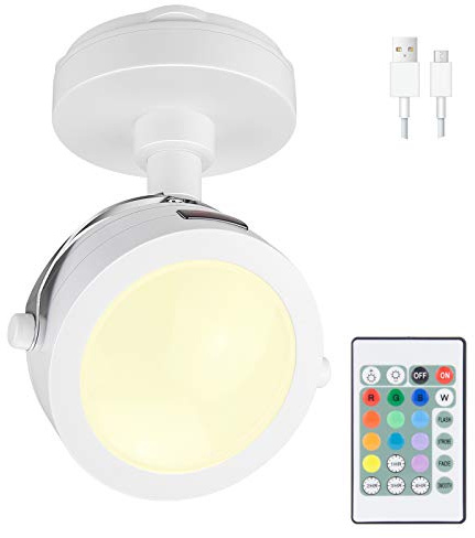 HONWELL Faretti LED Plafoniere senza fili con telecomando, Faretti da soffitto orientabile plafoniera faretto,dimmerabili Luci di ricarica a colori Luci girevoli per freccette Cabinet, bianco