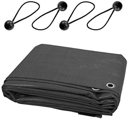 Heavy-Duty Waterproof Tarpaulin 200 GSM - 2 x 2 m Graphite Grey Tarp Cover with 4 Ball Bungees - Reinforced Eyelets Every 1 m - UV Resistant, Mould-Proof, Tear-Resistant - Multi-Purpose Outdoor Use