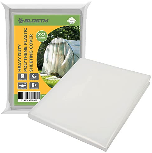 BLOSTM Gewächshausfolie Polyethylenfolie 2m x 3m Dicke Plastikfolie | Gartenisolierung und Bauschuttschutz - 1000g (250 micron)