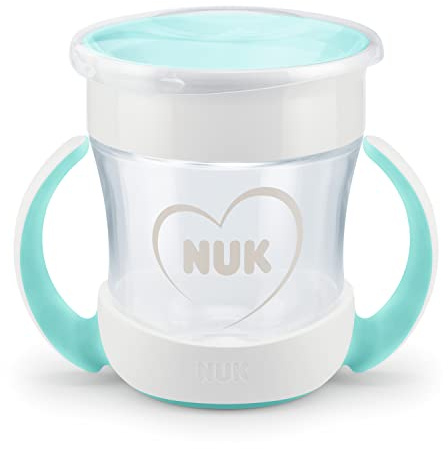 NUK Mini Magic Cup vaso aprendizaje bebe | +6 meses | 160 ml | Borde a prueba de derrames de 360° para beber desde cualquier lado | Asas para facilitar la sujeción | Sin BPA y lavable | Azul
