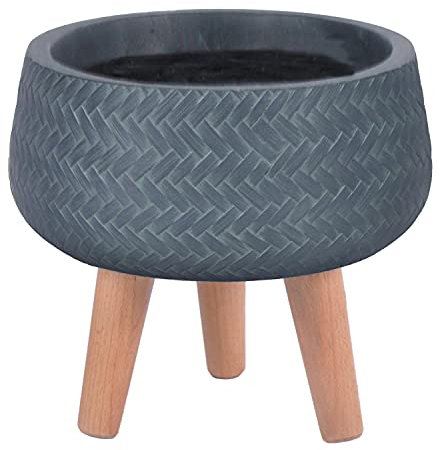 IDEALIST 11 Inch Plaited Sage Green Reinforced Stone Bowl Planter | Large Bonsai Pot on Legs | Indoor Plant Pot D28 H26 cm, 10 litres