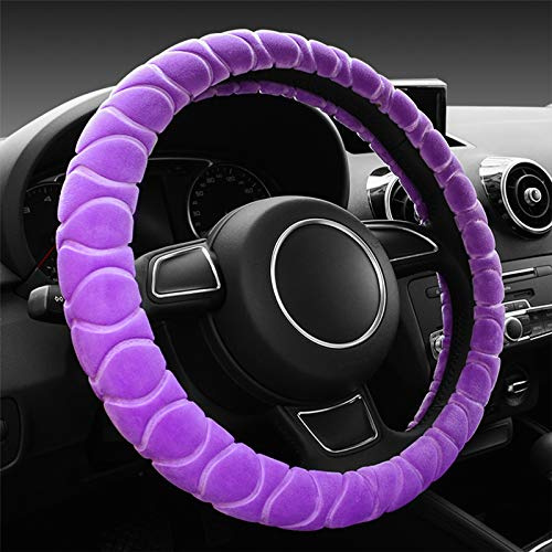 Lenkradbezug Plüsch Warm 36-39cm, Auto Lenkradhülle Anti Rutsch für Künstliche Wolle, Beheizbares Lenkrad Abdeckung Nachrüsten für Auto Winter Schutz Zubehör Universal (Lila)