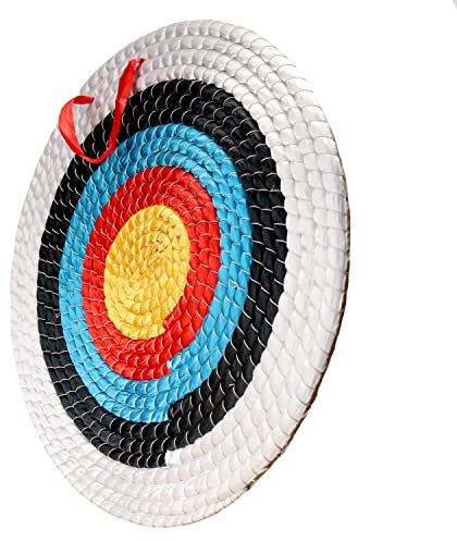 AUVIM Zielscheibe Bogenschießen Handgefertigtes Strohbogenziel für Recurvebogen Compoundbogen oder Langbogen 20Zoll Traditionelles Bogenpfeilziel für Kinder Jugend Erwachsene (White Black 1 Layers)