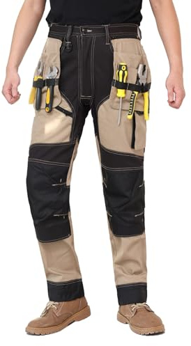 WORK IDEA Arbeitshosen männer, Hose mit multifunktionalen Taschen, Hose mit abnehmbaren Flugtaschen, mit Oxford-Knietaschen, Baumwollstretchhose