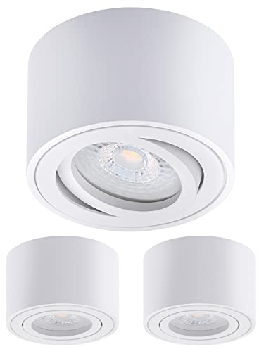 Oktaplex 3 Stück LED Aufbaustrahler Lile Weiß dimmbar 5W 380lm | 230V, 3000K Warmweiß, 80x50mm, Aufputz Aufbauspot Aluminium Schwenkbar