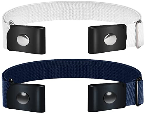 Tourzoo Schnallenfreier elastischer Gürtel, unsichtbar, Stretch, schmaler Taillengürtel für Jeanshosen, Kleider, Damen/Herren, kein Ärger 2er-Pack (Blau + Weiß), Einheitsgröße, Belt-2P-Blue+White