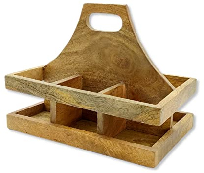 DARO DEKO Holz Flaschenhalter mit Griff für 6 Flaschen 23 x 31cm Flaschen-Träger Männerhandtasche Bierträger
